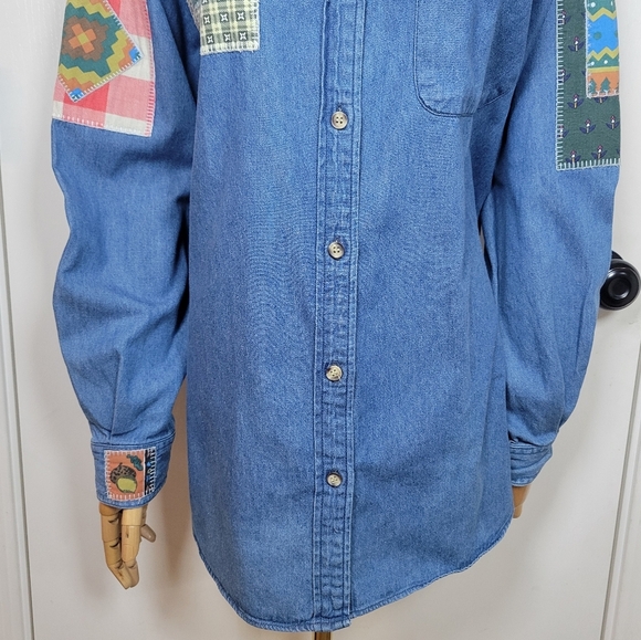 Vintage Ashley Hill Wilderness Denim Shirt Patchwork Western Outdoors Vibes L - Picture 7 of 16